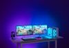 Sistema de iluminación ambiental con iCUE LS100 Las tiras LED inteligentes CORSAIR iCUE LS100