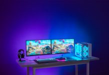 Sistema de iluminación ambiental con iCUE LS100 Las tiras LED inteligentes CORSAIR iCUE LS100