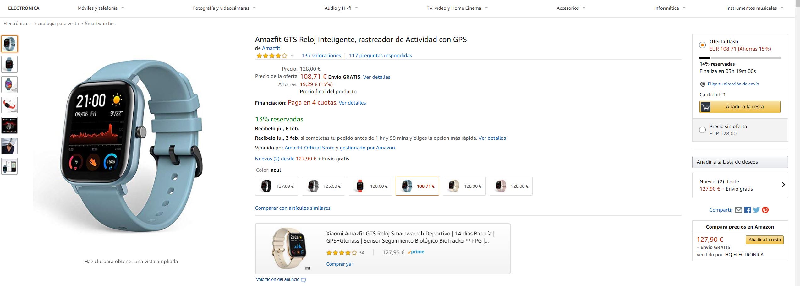 Xiaomi Amazfit GTS MÍNIMO HISTÓRICO: 108€
