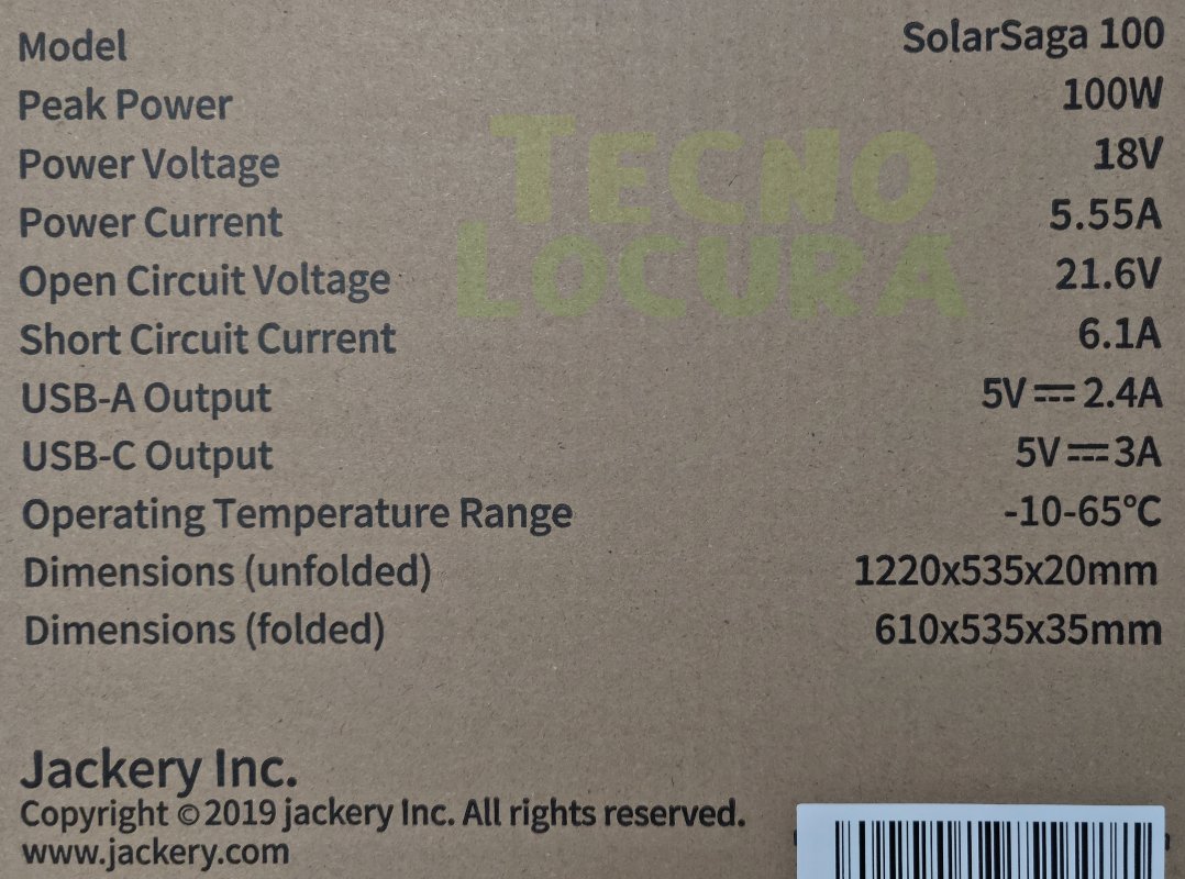 SolarSaga de 100W especificaciones