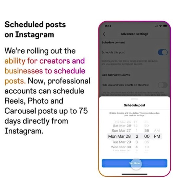 Instagram lanza la programación de publicaciones en la APP y otra novedad en los Reels