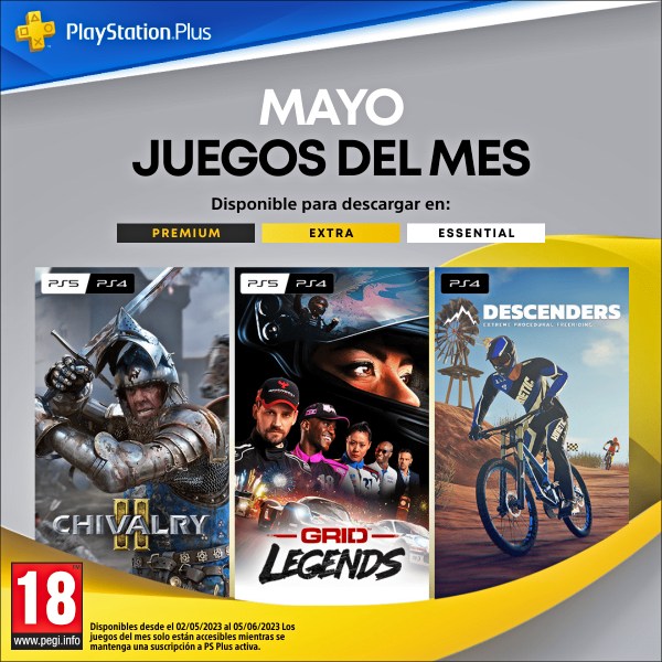Juegos del mes de mayo en PlayStation Plus: GRID Legends, Chivalry 2, Descenders...